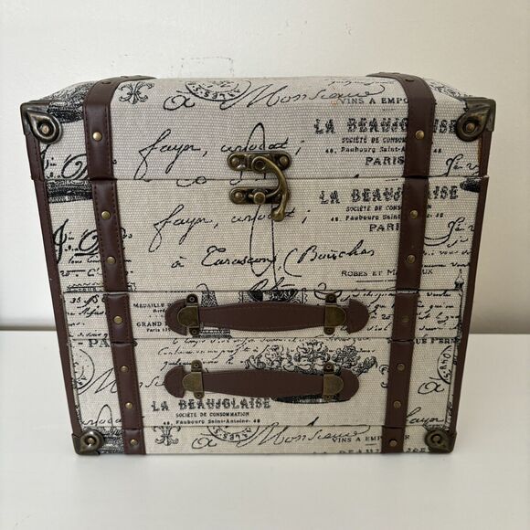 Unkown Other - Large French Velvet Lined Jewelry Box Canvas Love Leather Paris Mirror Storage